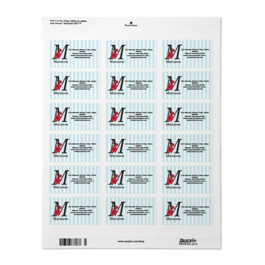 Personalisierte monogramm bearbeitbare mtextrote B Adressaufkleber (Vorne)