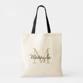 Personalisierte Monogramm Beige Schwarz Tragetasche (Rückseite)