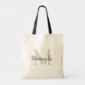 Personalisierte Monogramm Beige Schwarz Tragetasche (Vorne)