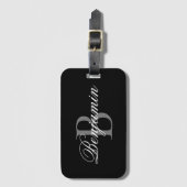 Personalisierte Monogramm-Bezeichnung Schwarz und Gepäckanhänger (Vorderseite Vertikal)