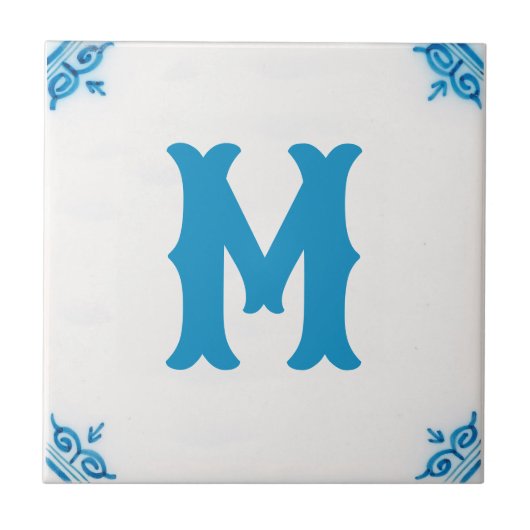personalisierte Monogramm Blaue Delft Tile Fliese (Vorderseite)