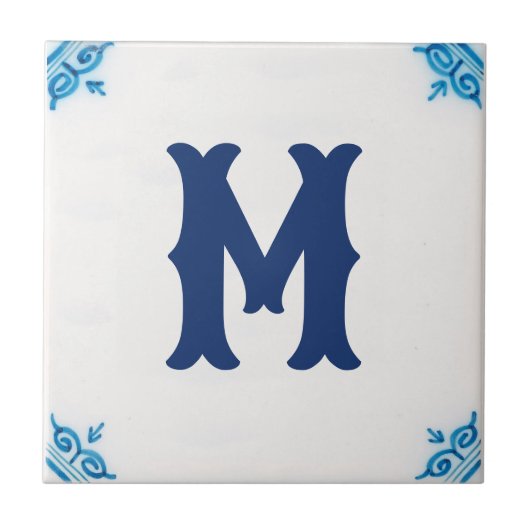 personalisierte Monogramm Blaue Delft Tile Fliese (Vorderseite)