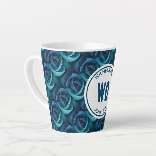 Personalisierte Monogramm blaue Rose Christlich Milchtasse (Linke Ecke)