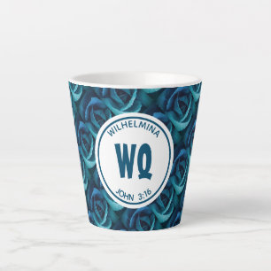 Personalisierte Monogramm blaue Rose Christlich Milchtasse