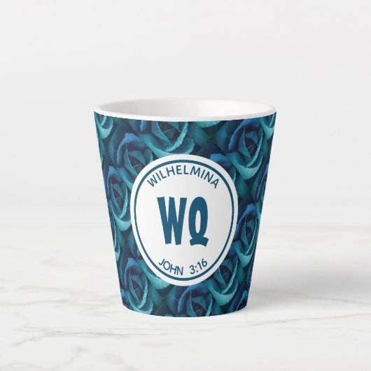 Personalisierte Monogramm blaue Rose Christlich Milchtasse (Vorderseite)