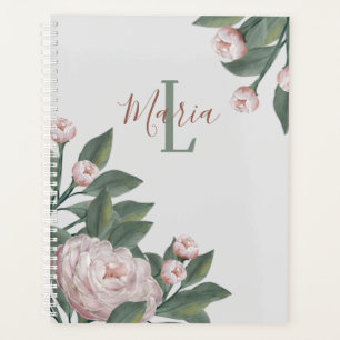 Personalisierte Monogramm-Blume, rosa, floral Planer