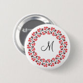 Personalisierte Monogramm-Blume Roter Ring Button (Vorne & Hinten)