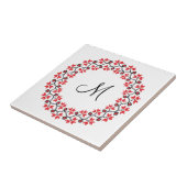 Personalisierte Monogramm-Blume Roter Ring Fliese (Seite)