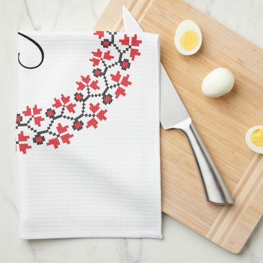 Personalisierte Monogramm-Blume Roter Ring Handtuch (Viertel Falte)