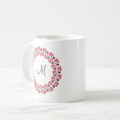 Personalisierte Monogramm-Blume Roter Ring Kaffeetasse (Vorderseite Links)