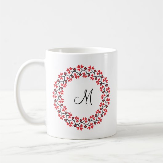 Personalisierte Monogramm-Blume Roter Ring Kaffeetasse (Links)