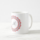 Personalisierte Monogramm-Blume Roter Ring Kaffeetasse (VorderseiteRechts)