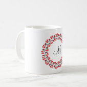 Personalisierte Monogramm-Blume Roter Ring Kaffeetasse (Vorderseite Links)