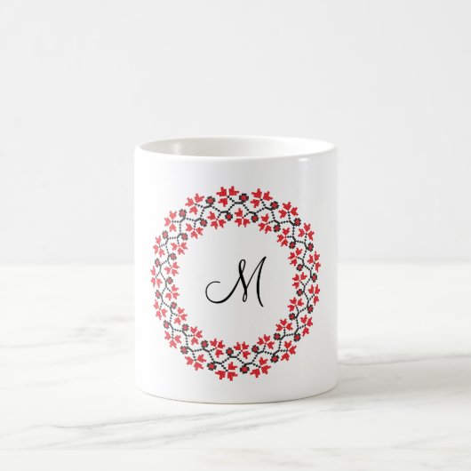 Personalisierte Monogramm-Blume Roter Ring Kaffeetasse (Mittel)