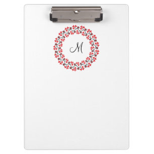 Personalisierte Monogramm-Blume Roter Ring Klemmbrett