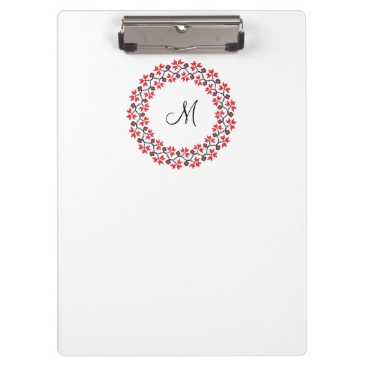 Personalisierte Monogramm-Blume Roter Ring Klemmbrett (Vorderseite)