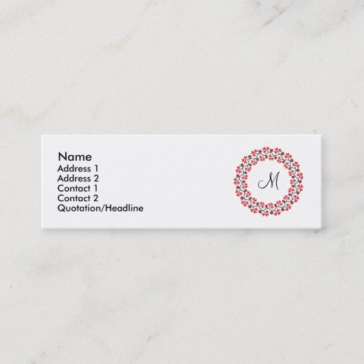 Personalisierte Monogramm-Blume Roter Ring Mini Visitenkarte (Vorderseite)