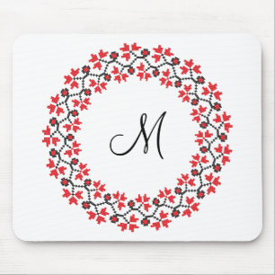 Personalisierte Monogramm-Blume Roter Ring Mousepad