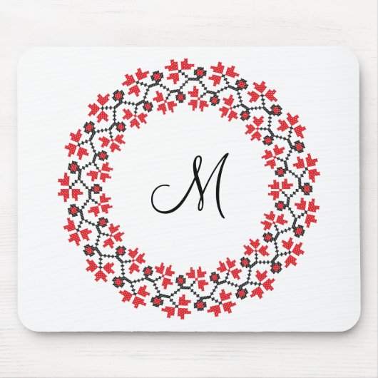 Personalisierte Monogramm-Blume Roter Ring Mousepad (Vorne)