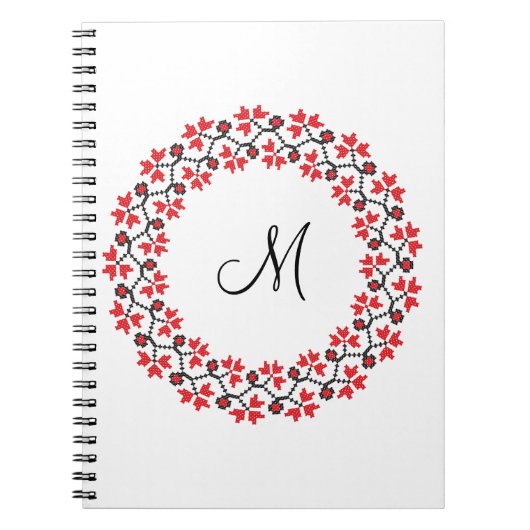 Personalisierte Monogramm-Blume Roter Ring Notizblock (Vorderseite)