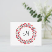 Personalisierte Monogramm-Blume Roter Ring Postkarte (Stehend Vorderseite)