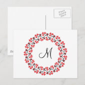 Personalisierte Monogramm-Blume Roter Ring Postkarte (Vorne/Hinten)