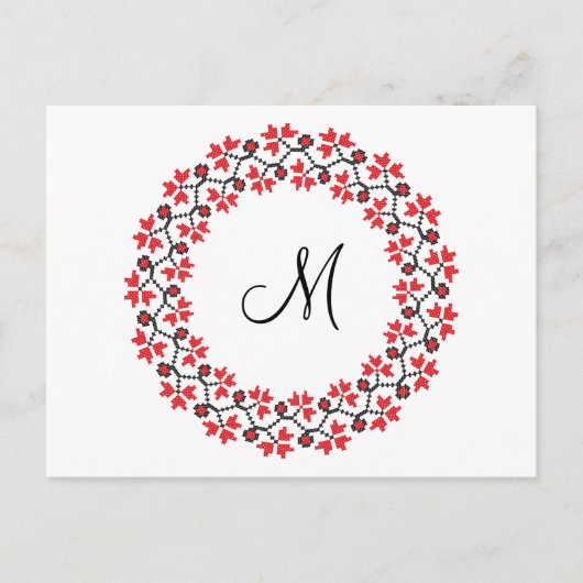 Personalisierte Monogramm-Blume Roter Ring Postkarte (Vorderseite)