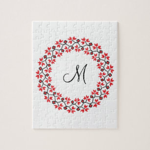 Personalisierte Monogramm-Blume Roter Ring Puzzle