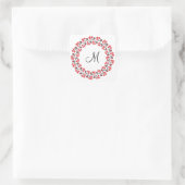 Personalisierte Monogramm-Blume Roter Ring Quadratischer Aufkleber (Tasche)
