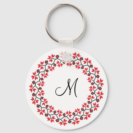 Personalisierte Monogramm-Blume Roter Ring Schlüsselanhänger (Vorderseite)