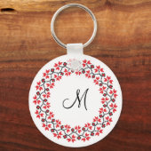 Personalisierte Monogramm-Blume Roter Ring Schlüsselanhänger (Vorderseite)