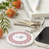 Personalisierte Monogramm-Blume Roter Ring Schlüsselanhänger (Vorderseite rechts)