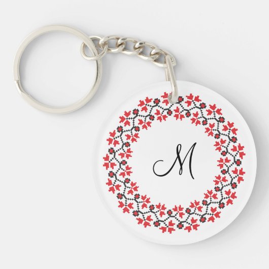 Personalisierte Monogramm-Blume Roter Ring Schlüsselanhänger (Vorderseite)