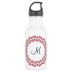 Personalisierte Monogramm-Blume Roter Ring Trinkflasche