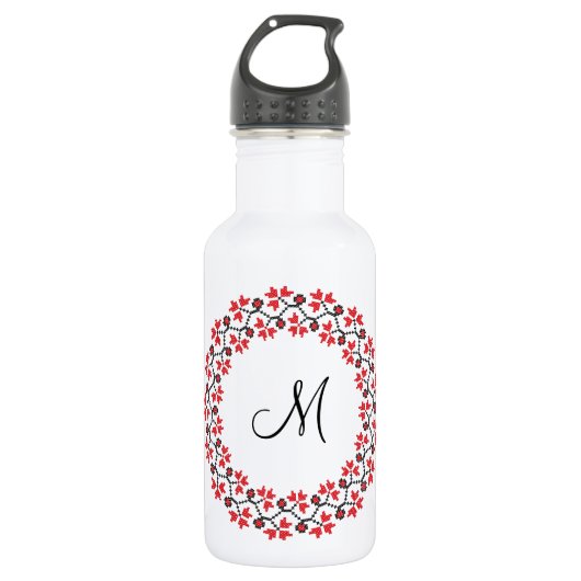 Personalisierte Monogramm-Blume Roter Ring Trinkflasche (Vorderseite)