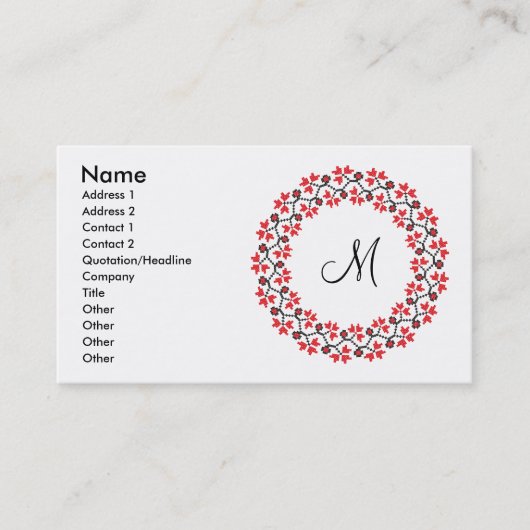 Personalisierte Monogramm-Blume Roter Ring Visitenkarte (Vorderseite)