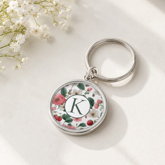 Personalisierte Monogramm-Blumen-Beeren  Schlüsselanhänger