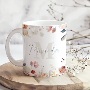 Personalisierte Monogramm-Blumen Kaffeetasse