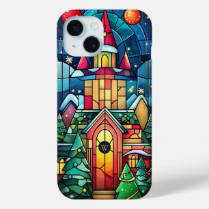 Personalisierte Monogramm-Buntglas-Winterszene Case-Mate iPhone Hülle