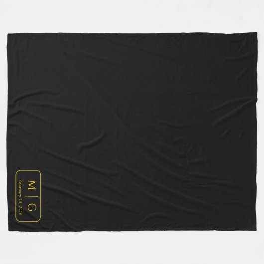 Personalisierte Monogramm-Datum-Solid-Schwarz Fleecedecke (Vorderseite (Horizontal))