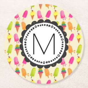 Personalisierte Monogramm-Eiscreme und Popsicles Runder Pappuntersetzer