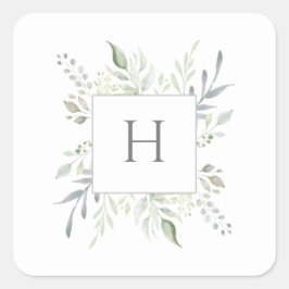 Personalisierte Monogramm erste botanische Wasserf Quadratischer Aufkleber