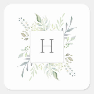 Personalisierte Monogramm erste botanische Wasserf Quadratischer Aufkleber