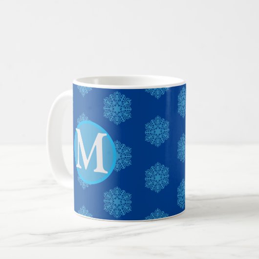 Personalisierte Monogramm erste Snowflake-Kaffee-T Kaffeetasse (Vorderseite Links)