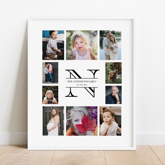 Personalisierte Monogramm-Familie 10 FotoCollage Poster