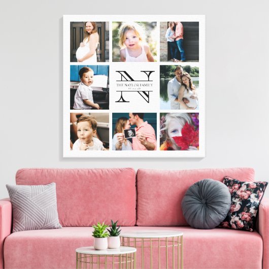 Personalisierte Monogramm-Familie 8 - FotoCollage Leinwanddruck (Insitu (Wohnzimmer))