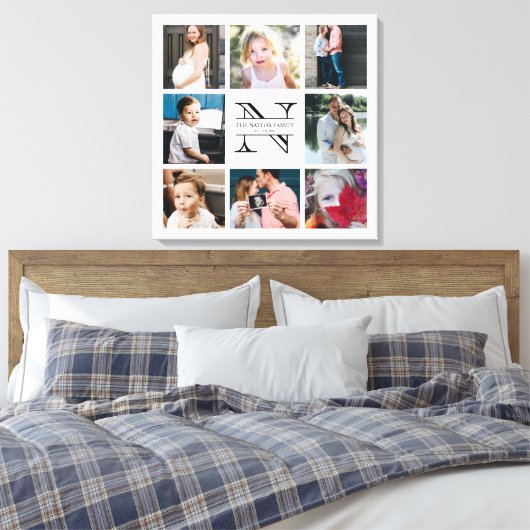 Personalisierte Monogramm-Familie 8 - FotoCollage Leinwanddruck (Insitu (Schlafzimmer))