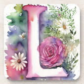 Personalisierte monogramm-farbige Blume Getränkeuntersetzer (Vorderseite)