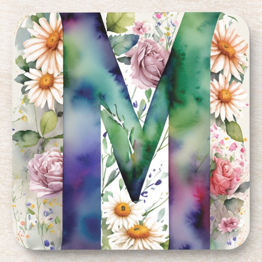 Personalisierte monogramm-farbige Blume Getränkeuntersetzer (Vorderseite)