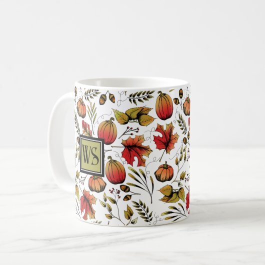 Personalisierte Monogramm farbige Herbsternte Kaffeetasse (Vorderseite Links)
